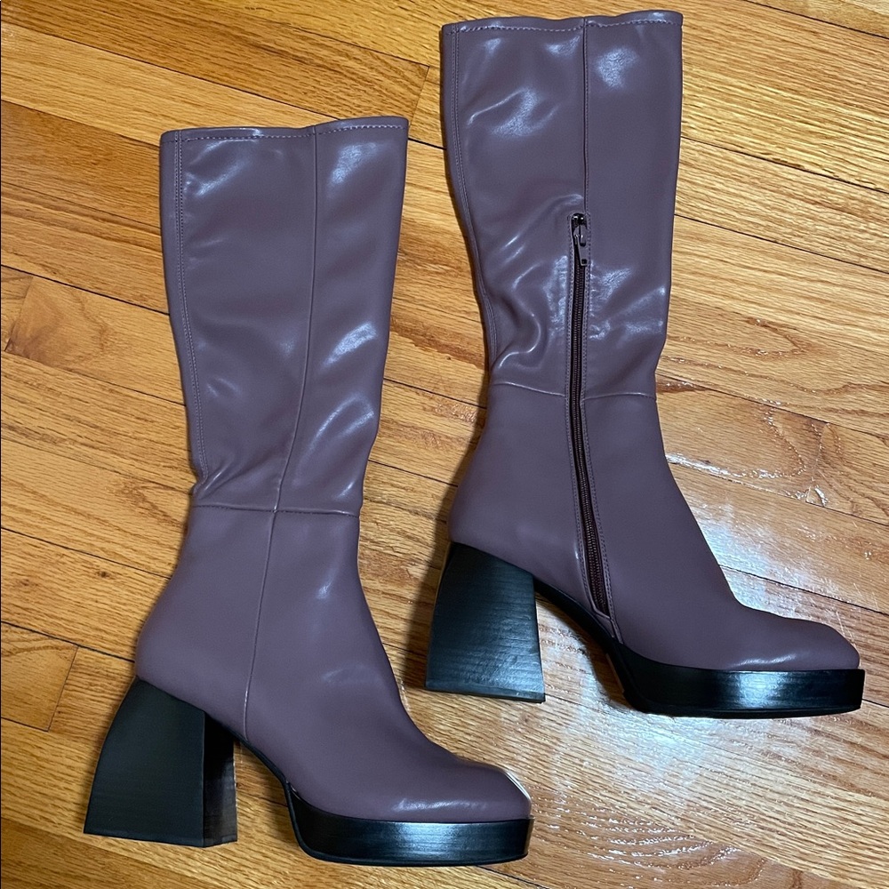 NWT Jeffrey Campbell Dauphin Knee-high Square-toe Heel Boots Size 10 Violet - Picture 11 of 16